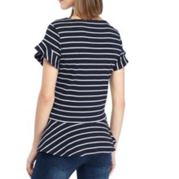 Crown and Ivy nautical navy/white striped peplum top size XS - Picture 2 of 8
